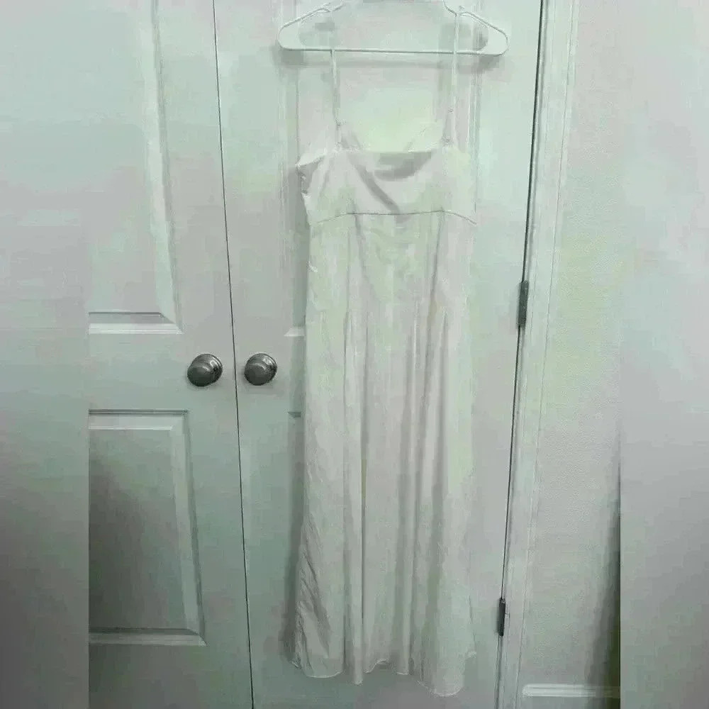 ZARA Poplin White Pleated Midi Dress Size L **Flaw see description - Picture 3 of 6